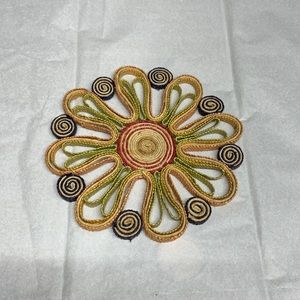 VINTAGE Woven Floral Wall Decor, Rattan, Wicker, Straw Trivets